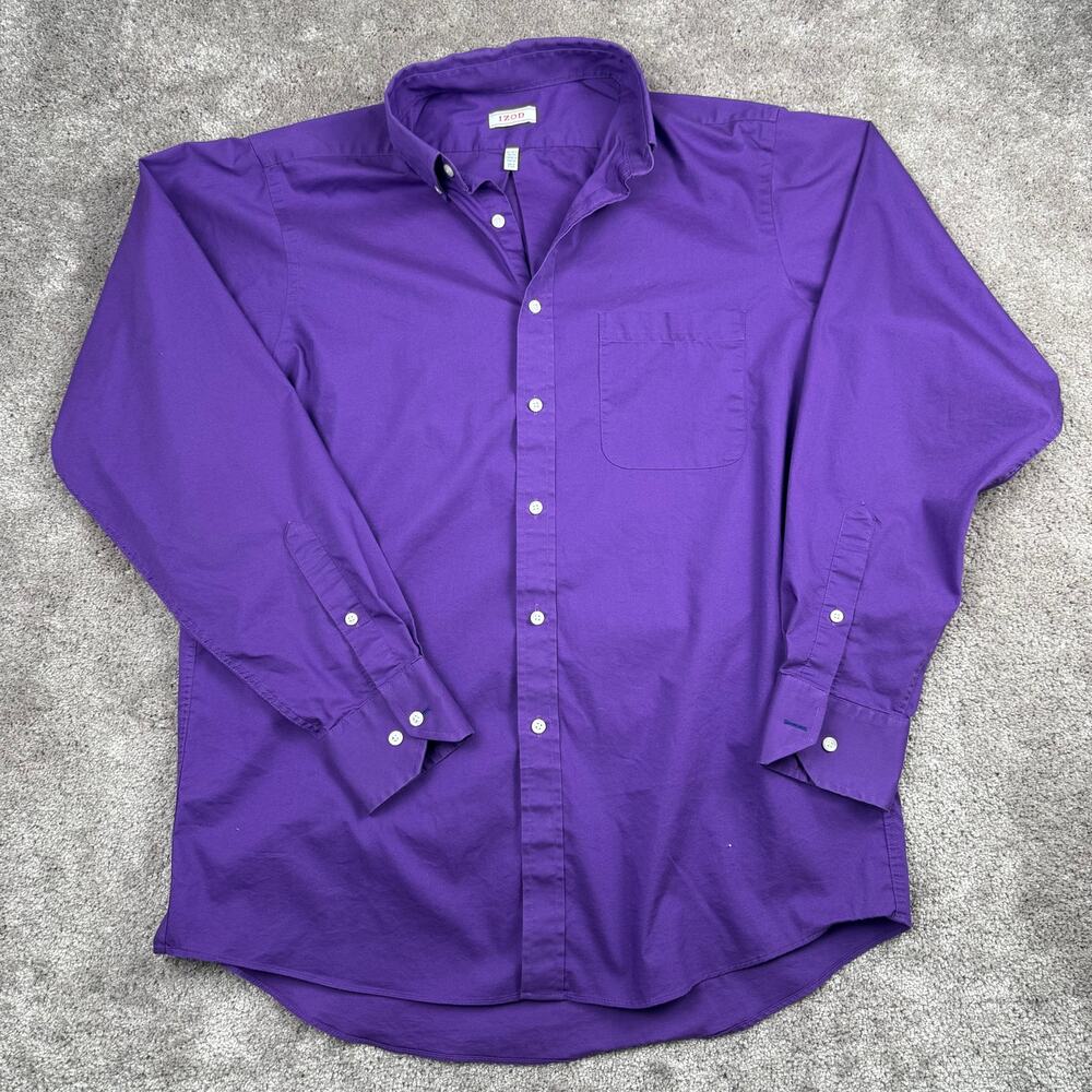 Izod Men's Solid Purple Button-Down Casual Shirt